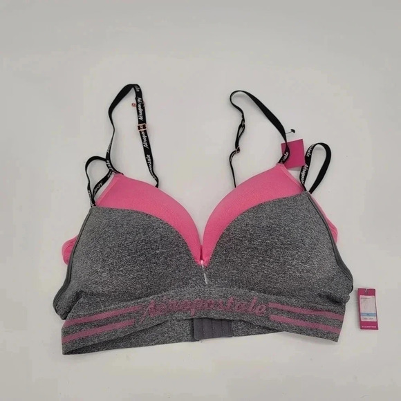 NWT Pack of 2 Aeropostale Gray Pink Black Wireless Smooth Center Lift Bra Sz 38C - Picture 1 of 11